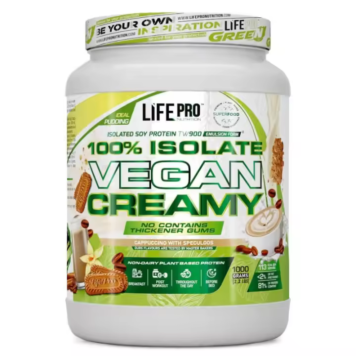 LIFE PRO NUTRITION ISOLATE VEGAN CREAMY 1KG - Proteína de Origen Vegetal Muy Cremosa - Ideal para Dietas Veganas/Vegetarianas - 1