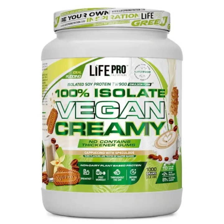 LIFE PRO NUTRITION ISOLATE VEGAN CREAMY 1KG - Proteína de Origen Vegetal Muy Cremosa - Ideal para Dietas Veganas/Vegetarianas - 1