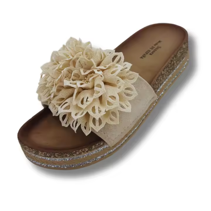 Sunsea Sandalia para mujer Pala con pompón floral con suela antideslizante - 1