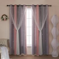 Cortinas Decorativas Perforadas En Gradient Gris Y Rosa Con Estrellas Para Dormitorio De Niñas Sala De Estar Semi-Blackout - details 1