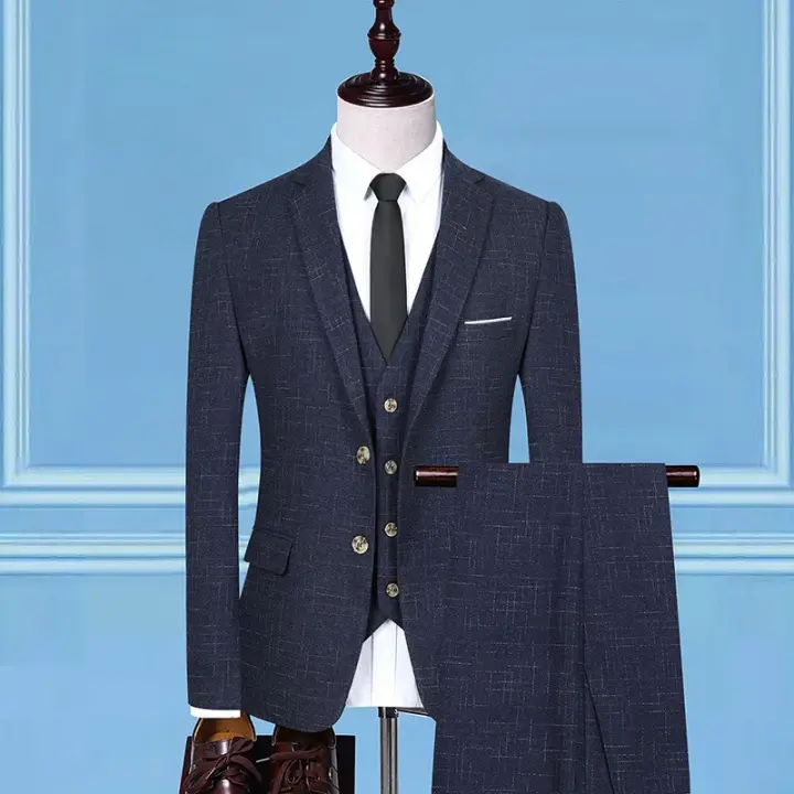 Traje De Novio 2025 Para Hombre Con Chaleco Y Pantalones Talla Regular Estilo Casual Formal Cuadros Moda Negocios Vestimenta Para Bodas Y Trabajo - 1