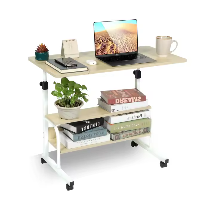 Mesa Ordenador Portátil JANDTEK con Ruedas y Estantería Inferior - Escritorio Regulable - 1