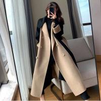 Abrigo Elegante De Punto Y Poliéster Para Mujer Estilo Largo Y Patchwork Cinturado Slim Abrigo De Otoño E Invierno De Alta Calle - details 2
