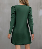 Vestido De Manga Larga Redonda Con Mangas Flotantes Y Botones Para Mujer Estilo Oficina Dama Longitud De Rodilla Poliéster Elástico Suave - details 8
