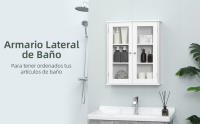 Armario de Pared Baño de 2 Puertas de Cristal Armario Colgante Multiusos para Cocina Salón con Estantes Interiores y Balda Ajustable 55x20x65 cm Blanco - details 0