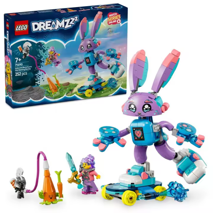 LEGO 71490 DREAMZzz Izzie y Bunchurro el Conejo Jugón, Figura Articulada, Juguete 2 en 1 para Niñas y Niños de 7 Años o Más con Minifigura, Cyberling y Monopatín, Regalo de Cumpleaños - 1