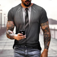 Camiseta De Verano Con Traje Falso Y Estampado 3D Para Hombre Estilo Callejero Manga Corta Camiseta Casual Cómoda Transpirable - details 4