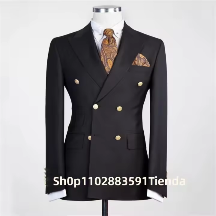 Traje De Novio Para Hombre Elegante Casual Slim Con Doble Filo Lapel Peaked Blazer Negocios Bodas Fiesta Traje Completo - 1