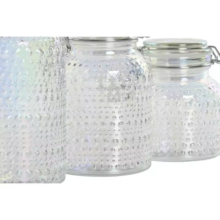 Home ESPRIT - Set de 3 Botes Home ESPRIT Transparente Metal Cristal 1,2 L 3 Piezas - 1