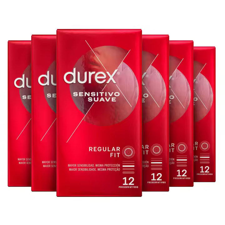 Durex - Condones Sensitivo Suave, Pack de 72 Preservativos para Sexo Seguro. Perímetro Regular, Grosor Fino. 6 Cajitas - 1