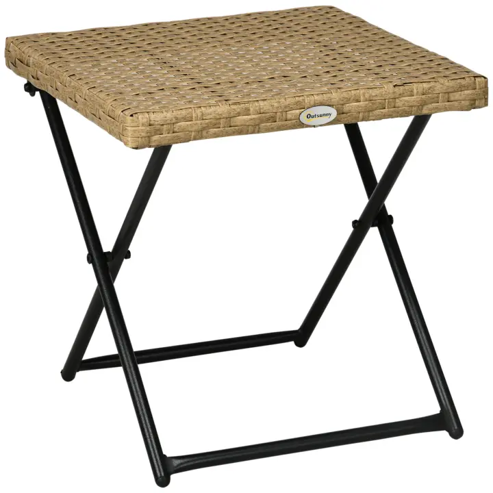 Outsunny Mesa Plegable para Jardín Terraza Patio de Ratán y Acero Inoxidable con Patas Cruzadas 40x40x40 cm - 1