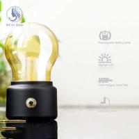 Bombilla De Noche LED Recargable Vintage Retro Sin Cable Con Sombrilla De Vidrio Para Decoración De Dormitorio Lámpara De Mesa - details 3