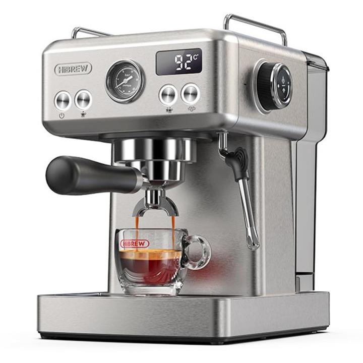 Cafetera Express Automática Portátil Hibrew H10a - Cafetera con Molinillo Integrado, Máquina de Café Espresso Programable, Acero Inoxidable Cepillado, Temperatura y Volumen de Taza Ajustables, Tanque de Agua Extraíble de 1.8l, Espumador de Leche
