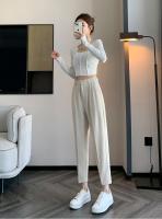 Pantalones De Trabajo Mujer Estilo Casual Cintura Alta Botones Talla Grande Color Caqui Largo Hasta El Tobillo Trasero Ancho - details 42