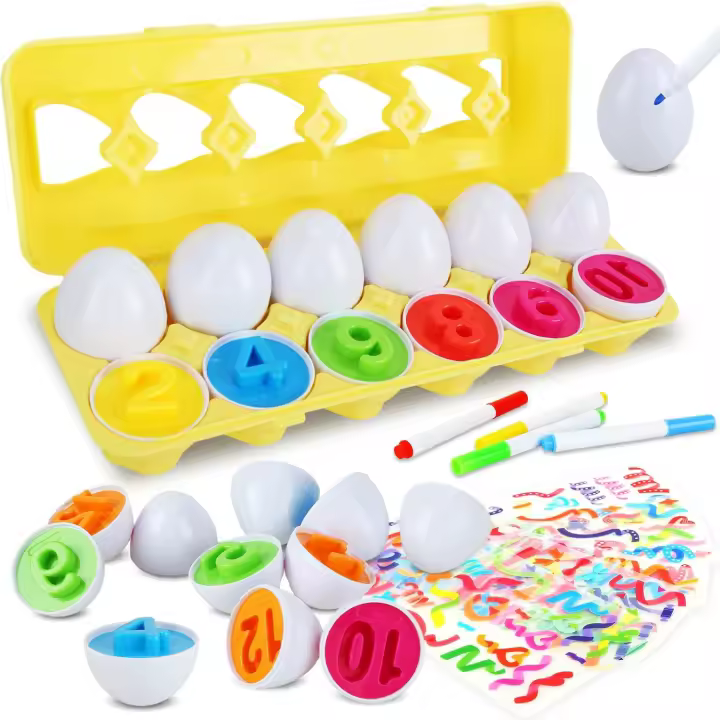 Huevos a juego Juguetes de huevos a Montessori 12 piezas Huevos de Pascua Huevos de Pascua a juego con formas de colores y número de habilidades de clasificación Juguetes Huevos de Pascua - 1