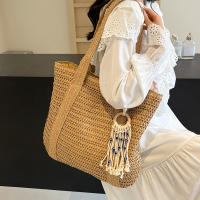 Bolso De Hombro Para Mujer De Paja Tejida De Lujo En Verano Capacidad Grande Casual Con Borla Bolso De Mano De Moda Para Playa Y Viaje - details 4