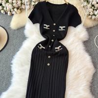 Vestido Largo Elegante Tejido Para Mujer Verano V Cuello Suelto Botones Bodycon Midi Fiestas Oficina Vestidos De Mujer - details 24