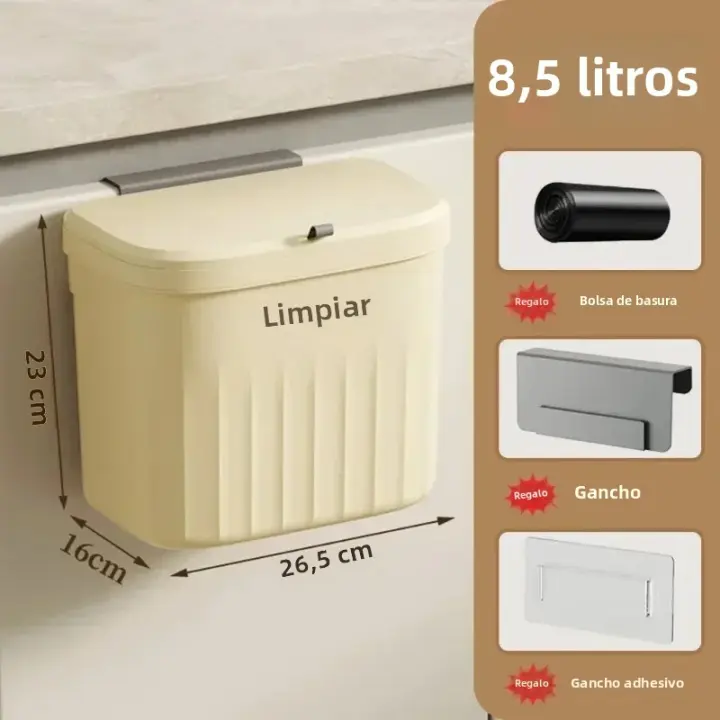 Basurero Colgante Con Tapa Gran Capacidad Para Cocina Ecológico Y Práctico Bins De Residuos De Pared Montado Basura - 1
