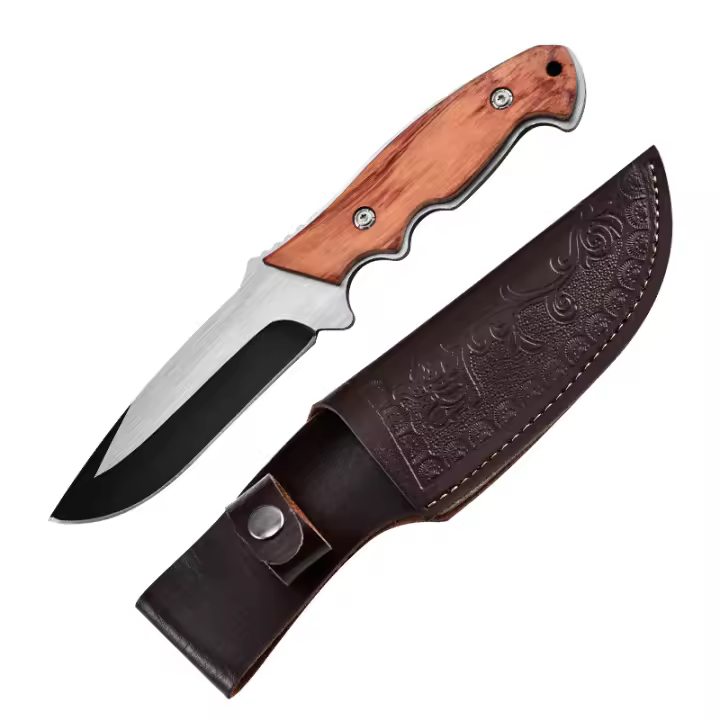 Cuchillo De Aforestado Al Aire Con Mango De Madera Hoja De Acero Inoxidable Cubierta De Cuchillo Herramienta De Corte Para Camping Viajes Regalo De Vacaciones - 1