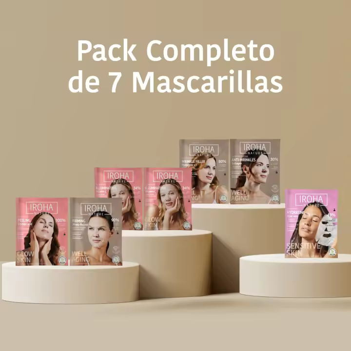 Iroha Nature- PACK TRATAMIENTO FACIAL completo con 7 mascarillas faciales de tisú. La colección para satisfacer todas las necesidades de tu piel con Vitamina C, Colageno, Retinol, HA, Aloe, Glicólico - 1