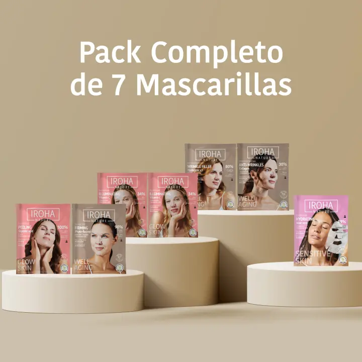 Iroha Nature- PACK TRATAMIENTO FACIAL completo con 7 mascarillas faciales de tisú. La colección para satisfacer todas las necesidades de tu piel con Vitamina C, Colageno, Retinol, HA, Aloe, Glicólico - 1