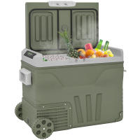 Outsunny Nevera Portátil Eléctrica 45L Refrigerador de Coche -20℃ a +20 ℃ 12V/24V Mini Frigorífico con Ruedas Compresor Pantalla LED Táctil para Hogar Camping Viajes Automóvil 64,5x43,5x53 cm Verde - details 0