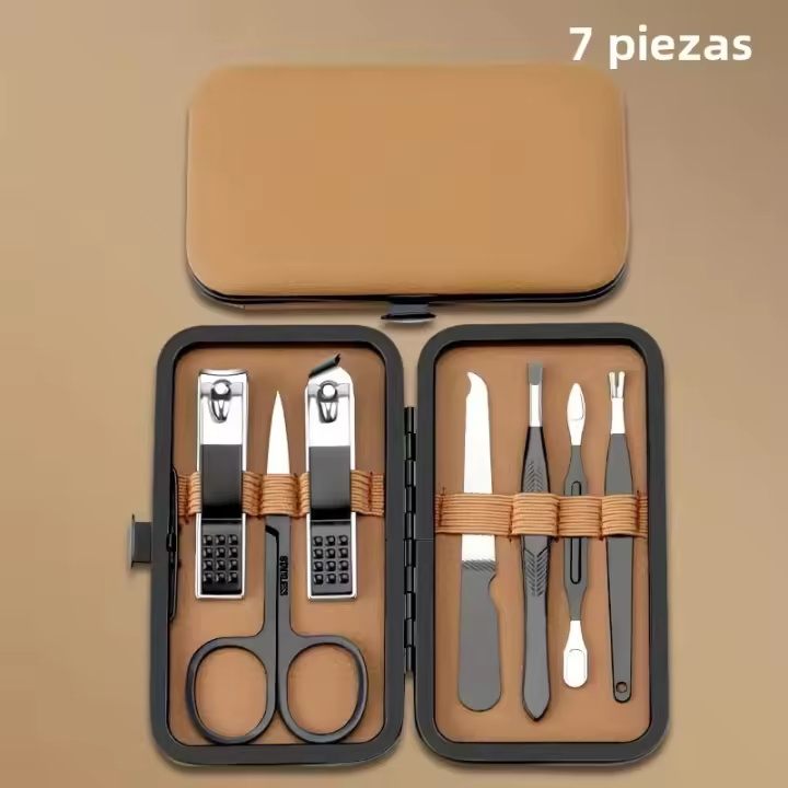 Set De Manicura Y Pedicura Profesional 7/16/18Pcs Con Estuche De Cuero PU Negro Herramientas De Aseo De Uñas Y Pies Acero Inoxidable - 1