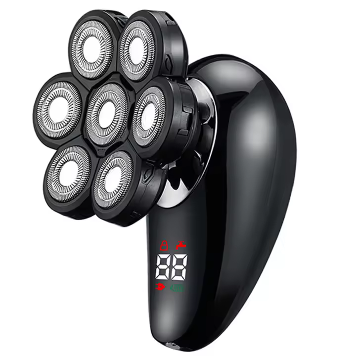 Afeitadora eléctrica para hombres, afeitadora de cabeza LED 8 en 1, con 7 cabezales de afeitado giratorios, kit de cuidado de recortador de pelo de nariz y barba, afeitadora de cabeza recargable para hombres - 1