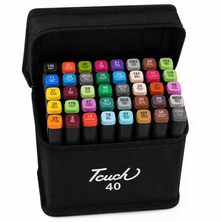 Touch - set 40 Rotuladores de doble punta con tinta de alcohol para ilustración y manga, set de 40 colores profesionales con punta fina y biselada - 1