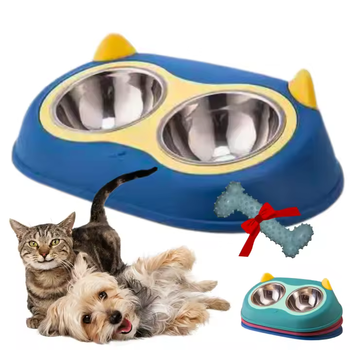Jandtek Comedero Elevado para Gato y Perro - Antivoracidad - Inclinación 15º - Acero Inoxidable - 1