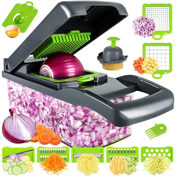 Picadora de verdes, picadora de cebolla Profesional, picadora de Pies multifunctional 13 en 1, cortador de verdes de cocina - 1