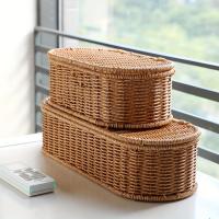 Cesta De Almacenamiento Bohemia Imitación Rattan - Caja Tejida Para Cocina Organizador De Utensilios Protegido Contra Polvo Decoración Para El Hogar - details 0