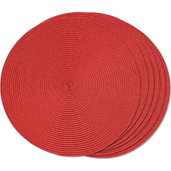 Juego de 6 /12manteles individuales redondos trenzados para mesas de comedor, lavables, antideslizantes, 38 cm, rojo - 1