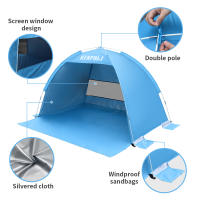 Carpa Infantil Azul De Playa KENPUAZ Plegable Fácil Y Rápido Para Camping Y Exterior Material Poliéster Impermeable Para Niños De 3 a 12 Años - details 2