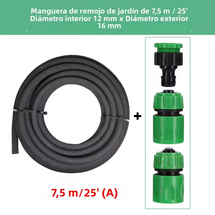 Tubo De Riego Permeable Para Jardín Con Conectores Adicionales ID-12MM OD-16MM 7.5m / 15m Antideslizante Anti-Abrasión Y Anti-Corrosión - 1