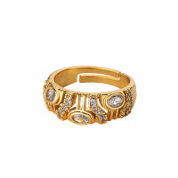 Anillo Ancha Geométrica De Zirconia Ajustable Para Mujer En Acero Inoxidable Color Oro Moda Boda Joyería Regalo - details 3