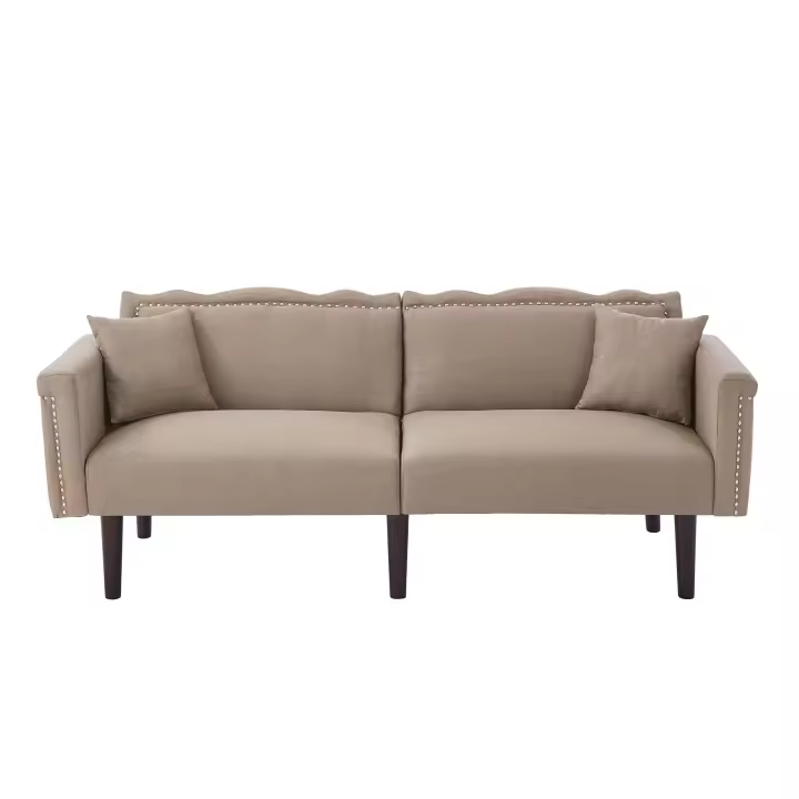 [Sofá Cama multifunctional 2 en 1] Sofá Doble, Sofá con función de chaise longue, Respaldo Doble regulable individualmente, Embellecedor metálico, Tejido de Algodón y Lino, Espuma de Alta densidad - 1