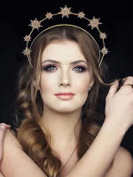 Diadema De Estrella Barroca Brillante Para Mujeres Con Doble Capa Y Hexagrama Accesorio De Boda Hecho a Mano Anillo De Pelo Delgado - details 0