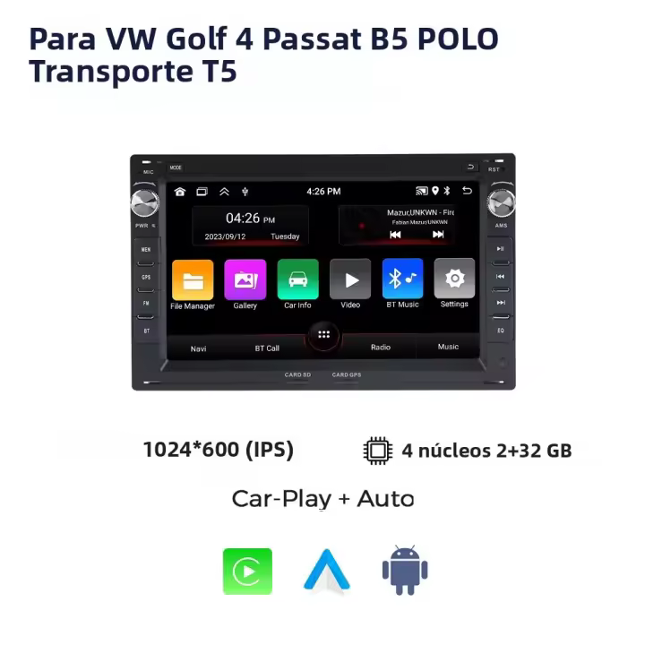 Radio De Coche Con Wireless Carplay Y Android 13 Para VW Passat B5 MK4 MK5 Golf 4 Polo Bora Jetta T5 Navegación GPS WIFI RDS Estéreo Doble Din 7 Pulgadas RAM 2G ROM 32G Soporte Para Control Del Volante - 1