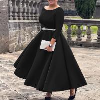 Vestido De Lujo Para Mujer Con Cuello Redondo Manga Larga Cinturado A-Linea Hasta El Tobillo Elegante Vestido De Cumpleaños - details 44