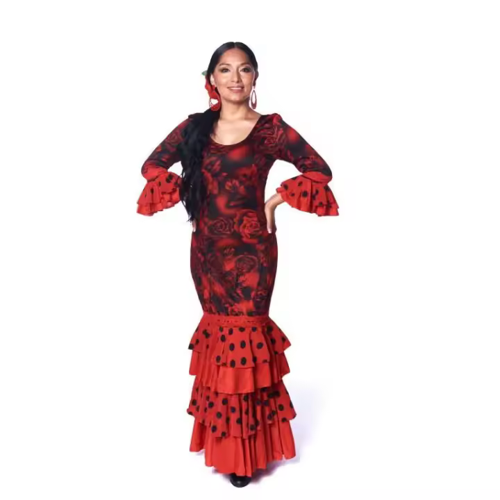 ANUKA Vestido Flamenco Sirena Doble Manga Volantes Flores Topos - 1