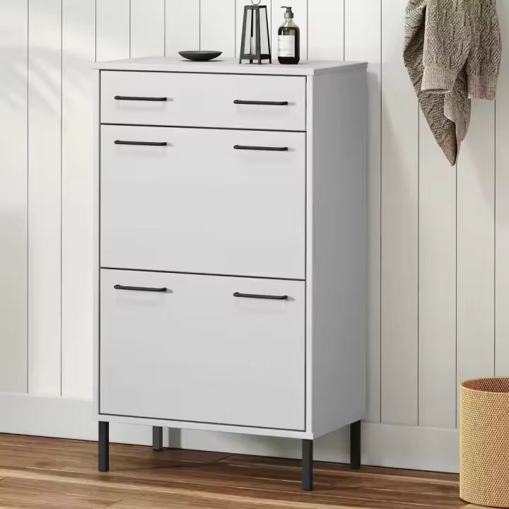 vidaXL Zapatero con patas de metal OSLO madera maciza pino blanco - 1