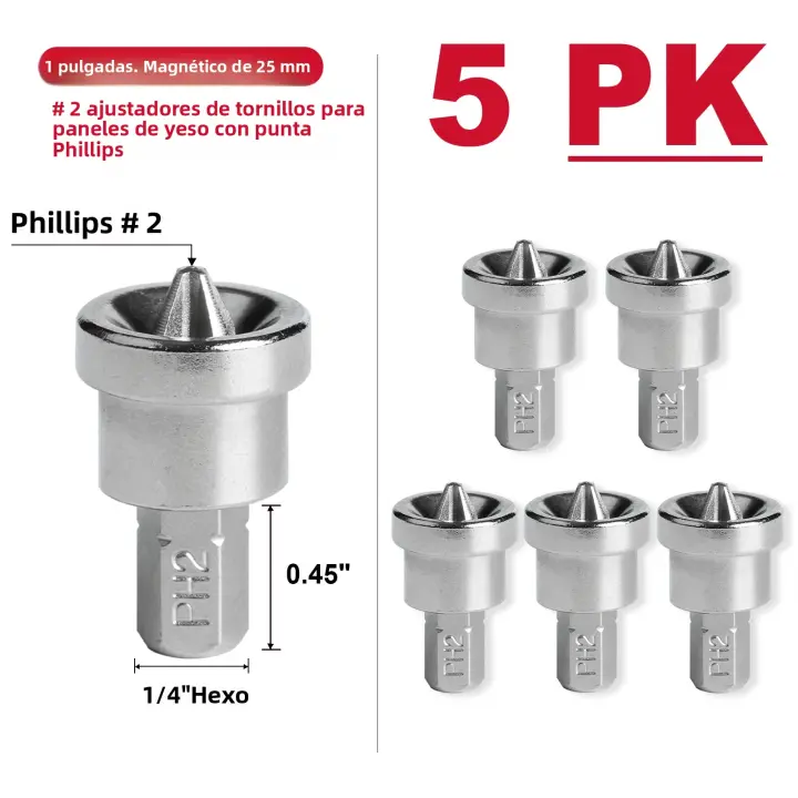 Geinxurn Juego De Puntas De Destornillador Phillips #2 1 Pulgada En Cr-V Acero Para Tabique Y Techo Desechable Sin Mango - 1