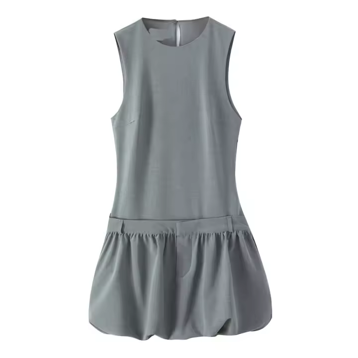 Vestido Sin Mangas De Cuello Redondo Para Mujer Estilo Europeo Y Americano Ajustado Cómodo Swing Amplio De Otoño 2024 - 1