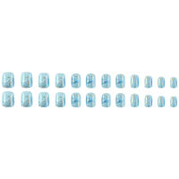 Kit De Uñas Postizas Con Diseño Geométrico Y Estampado De Océano Azul 24 Piezas Uñas Falsas Cortas De ABS Para Arte De Uñas - details 5