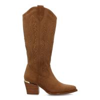PuntoSalao Botas de Mujer con Tacón Campero y Detalles Brillantes, Caña Alta Media Pierna, Cremallera Lateral, Estilo Cowboy en Color Taupe - details 0