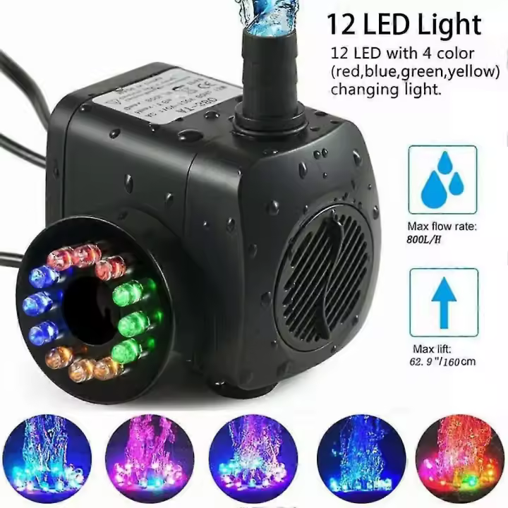 15W 800L/H Bomba DE LA Fuente, Bomba DE LA Charca, Bomba DE LA Fuente, Bomba DE LA Fuente con 12 LEDs - 1
