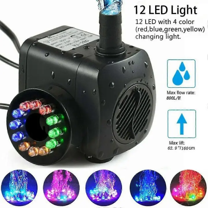 15W 800L/H Bomba DE LA Fuente, Bomba DE LA Charca, Bomba DE LA Fuente, Bomba DE LA Fuente con 12 LEDs - 1