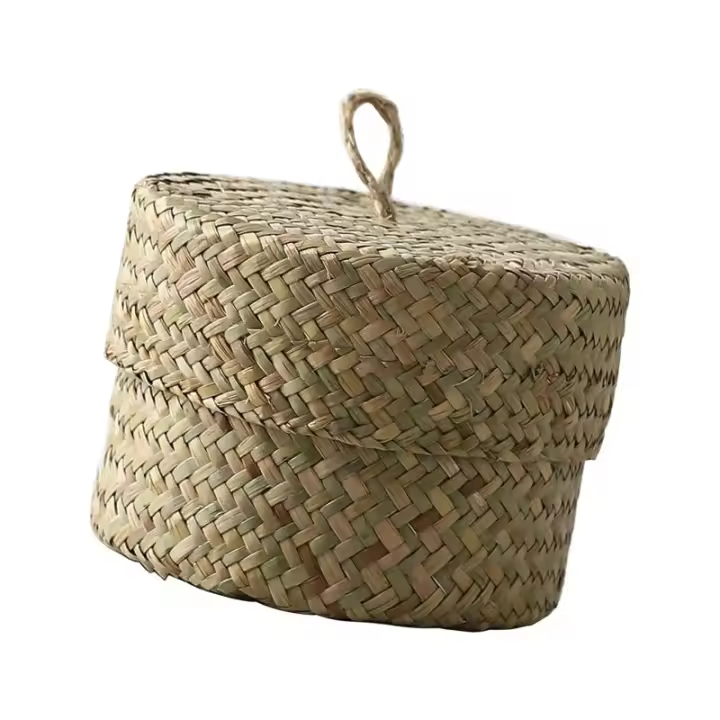 Cesta De Almacenamiento De Hierba De Mar Organizador Hecho a Mano Caja De Terminación Para El Hogar Caja De Dulces Para Maquillaje Oficina Boda Armario Escritorio - 1