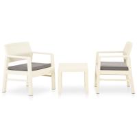 vidaXL Set de muebles de jardín 3 piezas con cojines plástico en color Blanco/Gris | acolchados duraderos para sofás de jardín terraza exterior - details 0